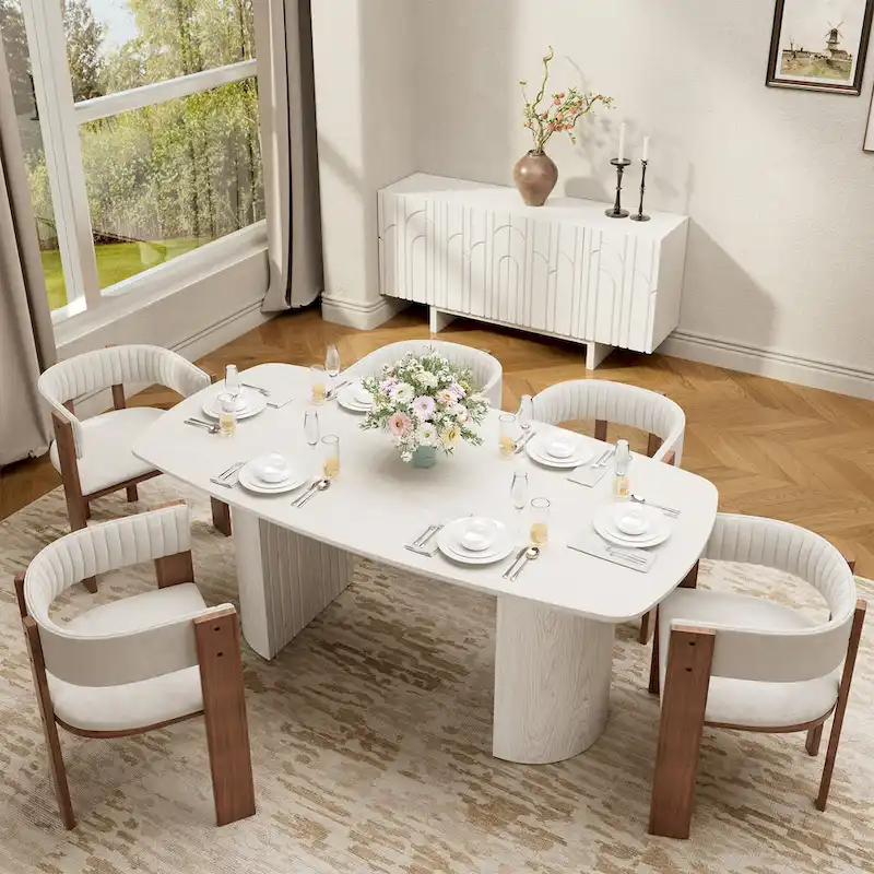 Beige Wood Dining Table - 6 Seater 70.86