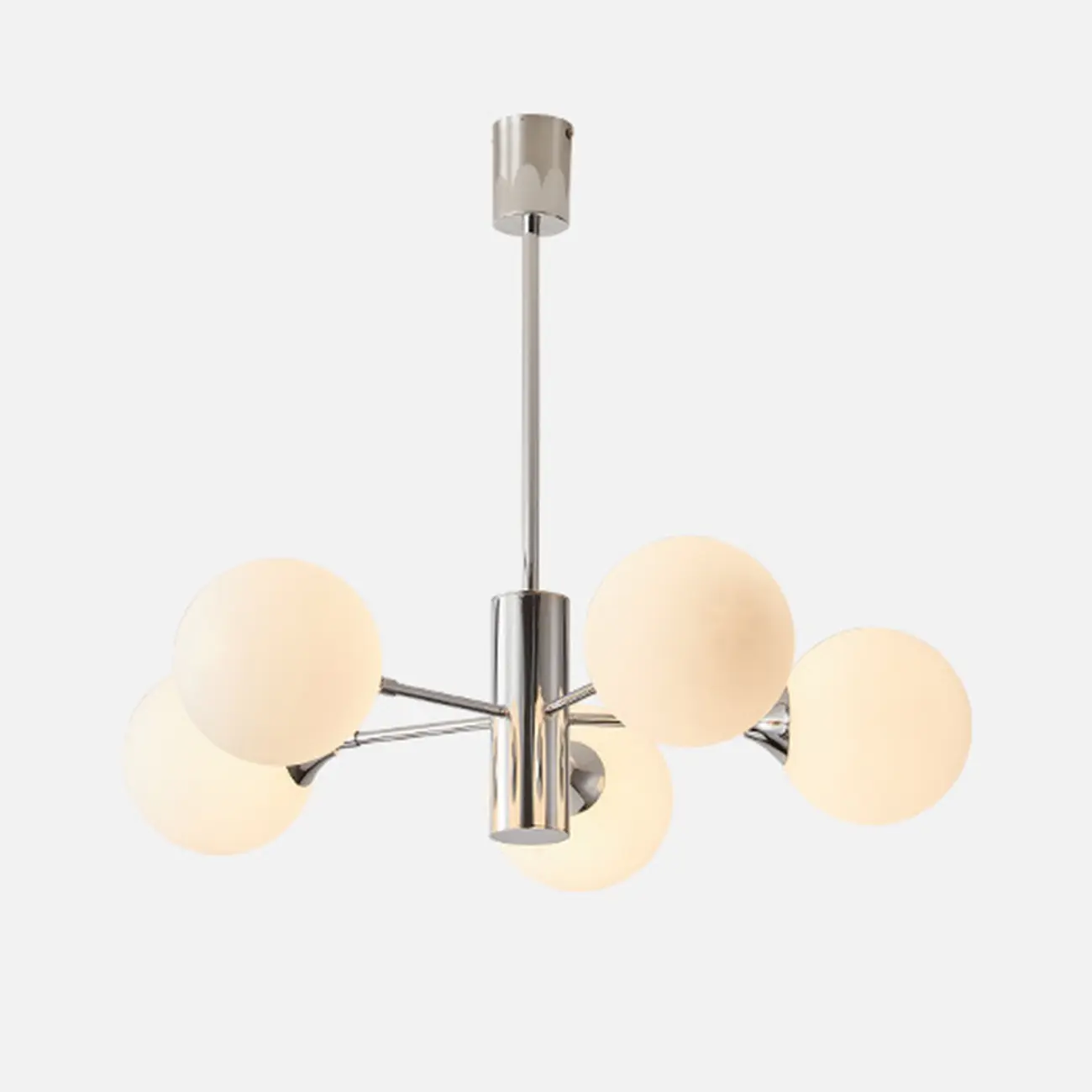 Modern Silver Sputnik Chandelier with White Globe Glass