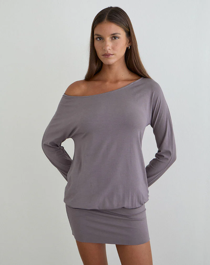 Raluca Long Sleeve Mini Dress in Grey Lavender