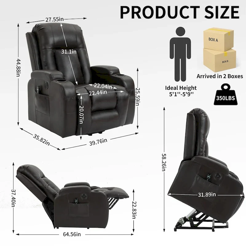 Black Power Lift Recliner with Massage, Heat & Heavy Duty Frame