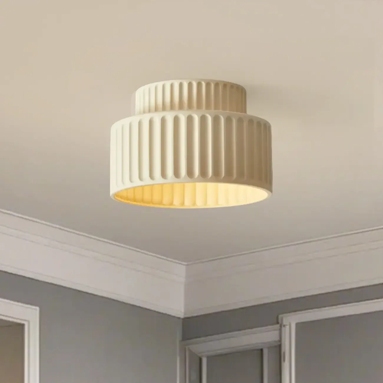 Modern Cylinder Semi Flush Ceiling Light with Plastic Shade