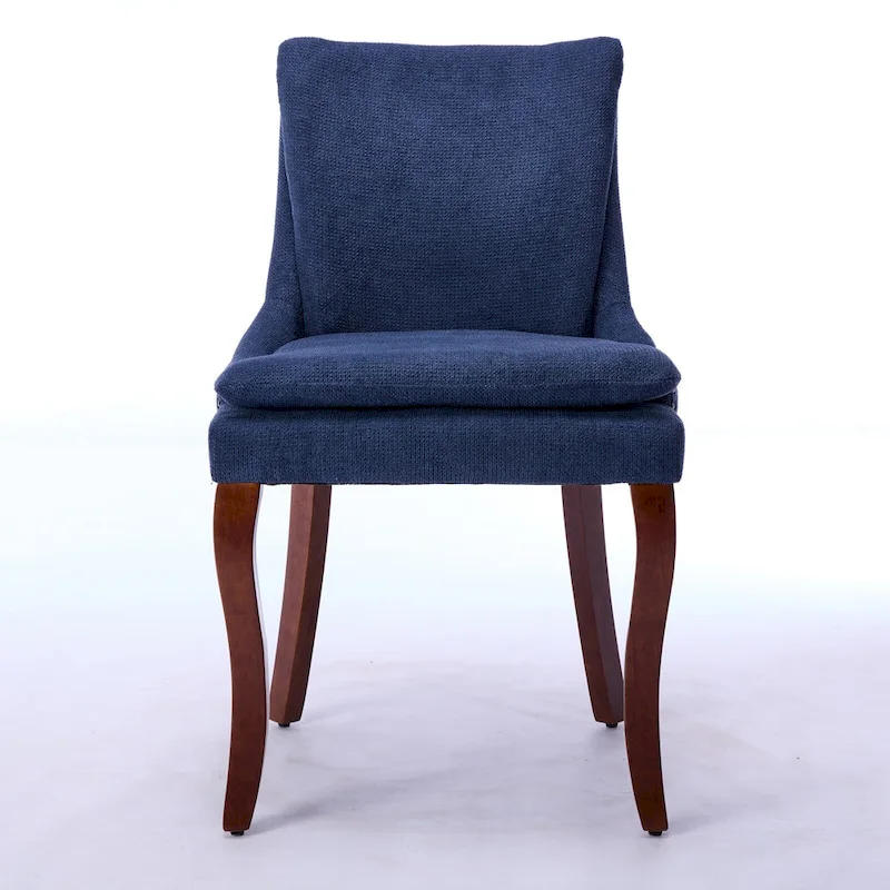 Double-layer Cushioned Dining Chairs Set of 2 Chenille Mid-Back Chair with Nailhead Trim Side Chair with Bent Wood Legs