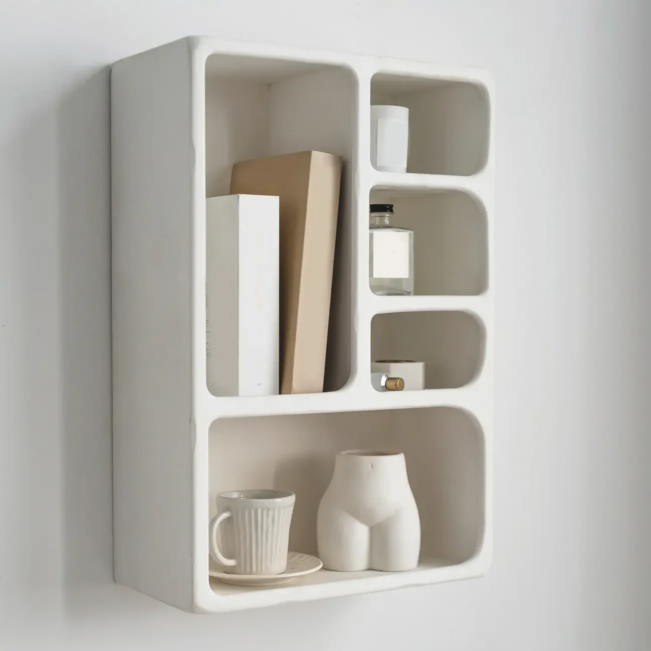 Elegant White Wall-Mounted Wooden Open Display Stand