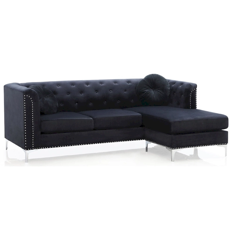 Pompano Velvet Button Tufted Sofa with Chaise