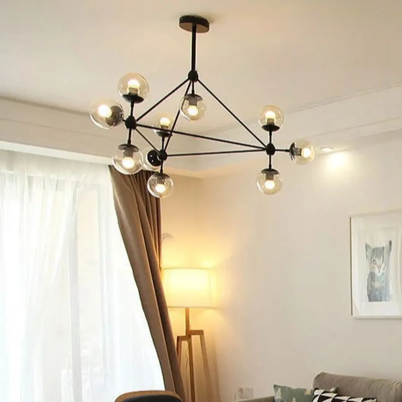 Multi-Light Modern Black LED Chandelier with Geometric Design