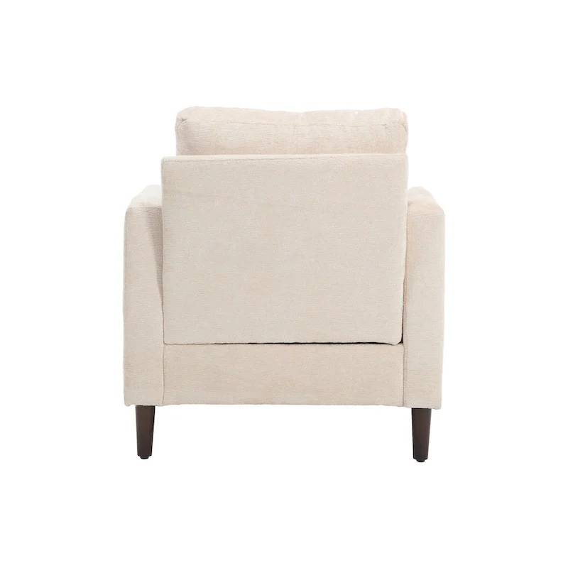 Beige 29.53 Chenille Upholstered Arm Chair with Solid Wood Frame and Cushions