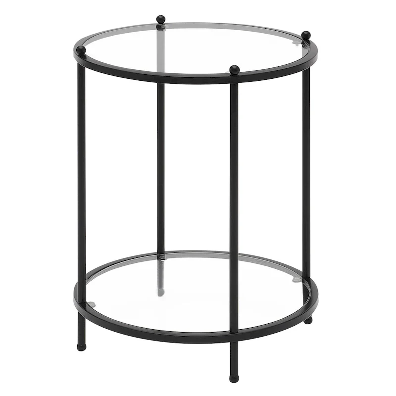 2-Tier Round Tempered Glass End Table, Chrome/Gold Frame, 18