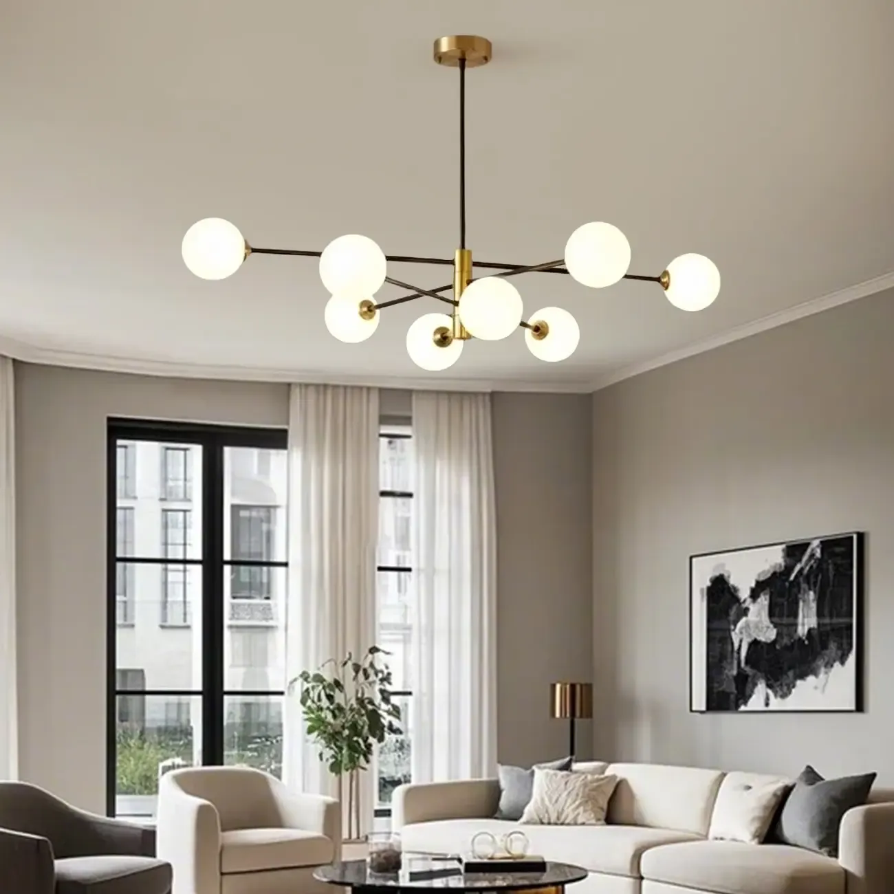 Modern 8-Light Glass Globe Sputnik Chandelier