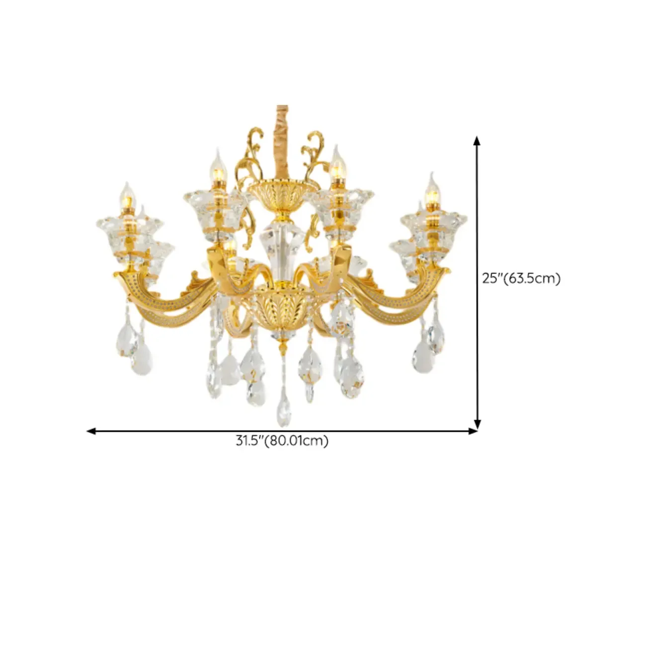 Living Room Golden Crystal Pendant Up Light Chandelier With Candelabra