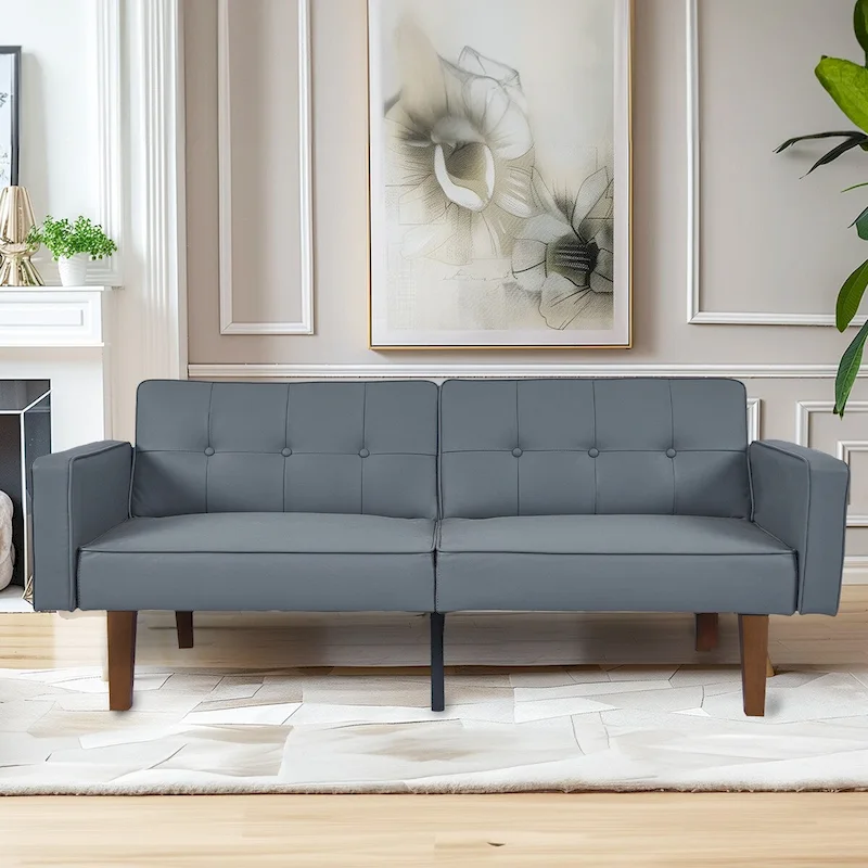 68 in. Soft Convertible Sofa Bed with Adjustable Backrest and Solid Wood Legs