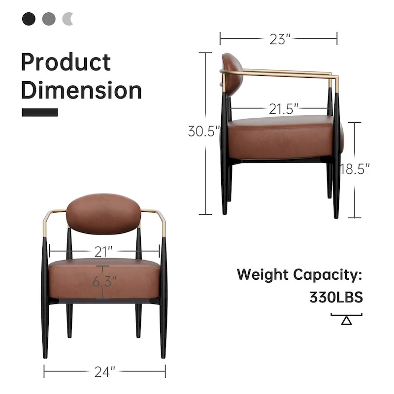 Mid-Century Armchair - Velvet/Faux Leather, Iron Frame, 24W x 30.5H, Single Seat, 330 lbs Capacity