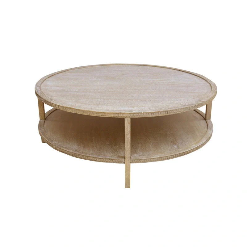 Rohan 48-inch Round Mango Hardwood Coffee Table with Shelf