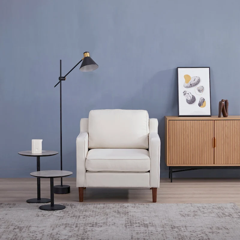 Sedona Modern Accent Chair, Faux Linen / Vegan Leather Armchair