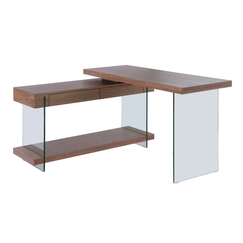 Somette Rotatable Glass and Walnut Veneer Wooden Desk