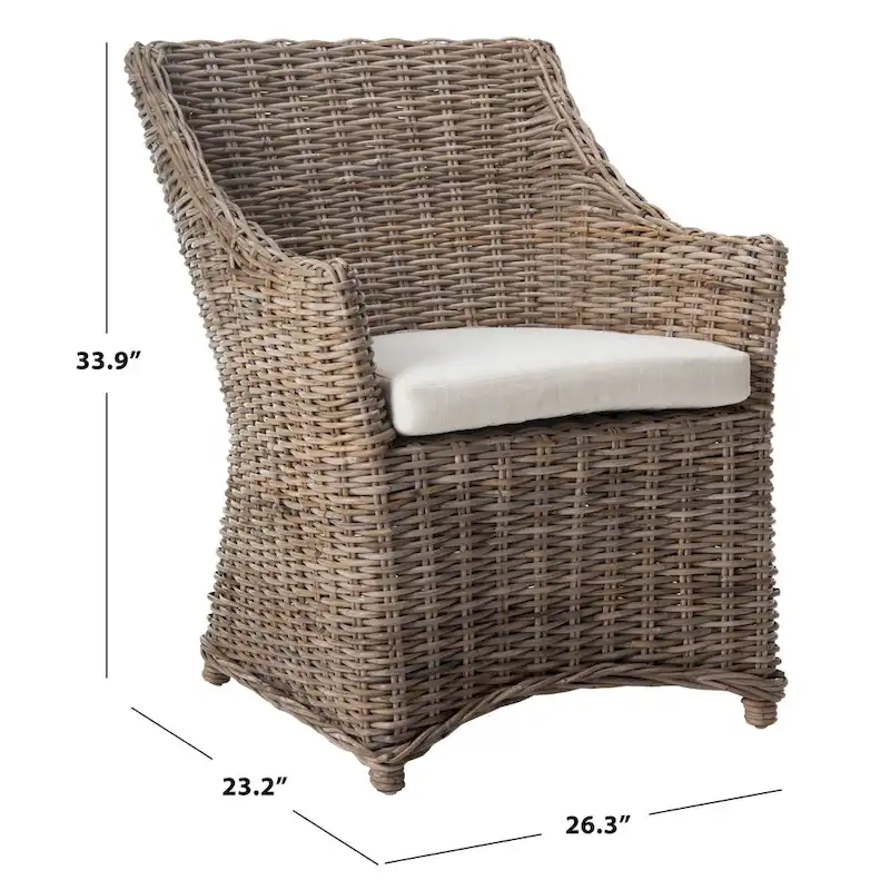 Distressed Brown Woven Rattan Wingback Armchair (Fully Assembled)