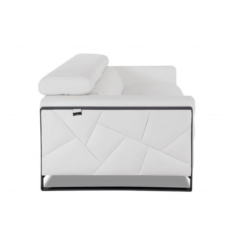 HomeRoots 89 White Italian Leather Sofa With Silver Legs - 35 H x 89 W x 43 D