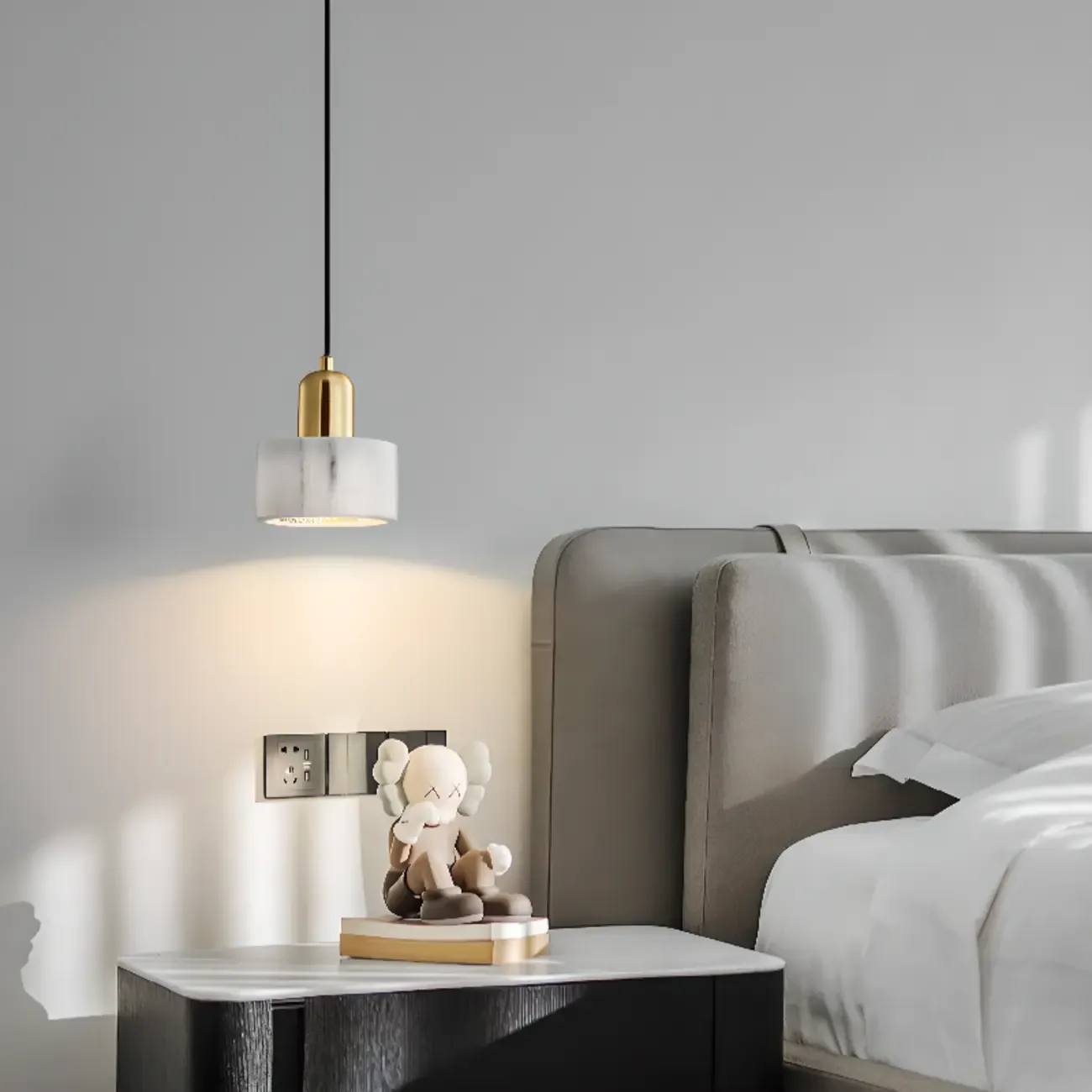 Modern Green Stone Cylinder Black Hanging Pendant Light