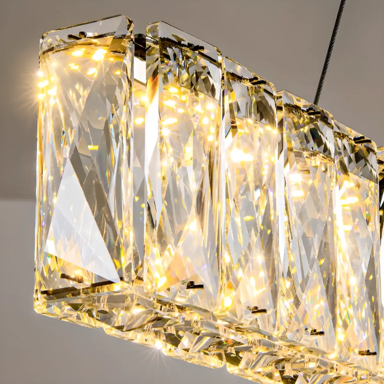 Rectangle Crystal Kitchen Island Pendant Light Dimmable LED