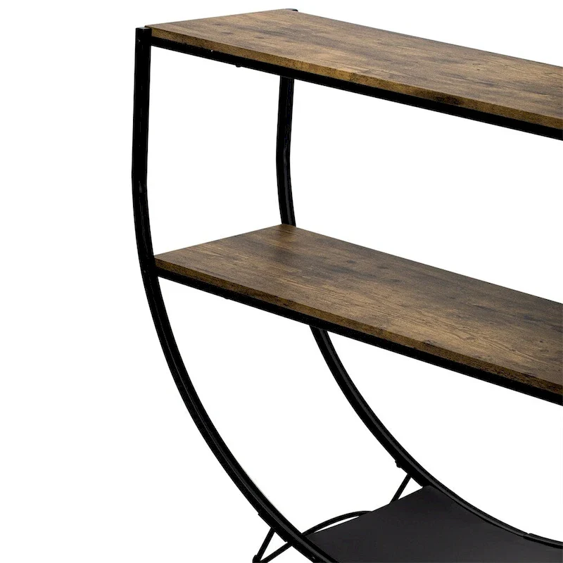 Rustic Demilune Shape Textured Metal Distressed Wood Console Table