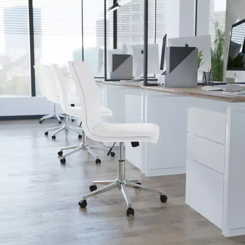 Emma and Oliver Modern Faux Leather Upholstered Mid-Back Home Office Chair with 5 Star Base and Pneumatic Seat Height Adjustment