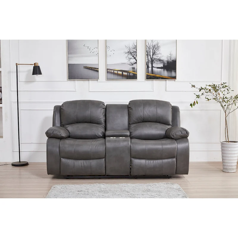 Betsy Furniture Bonded Leather Power Rclining 2-seat Loveseat with Console 8018