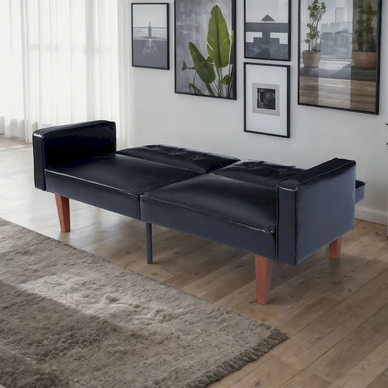 Convertible Sofa Bed Adjustable Fabric Couch Sleeper Modern Recliner Reversible Loveseat Folding Daybed Guest Bed with 2 Pillows