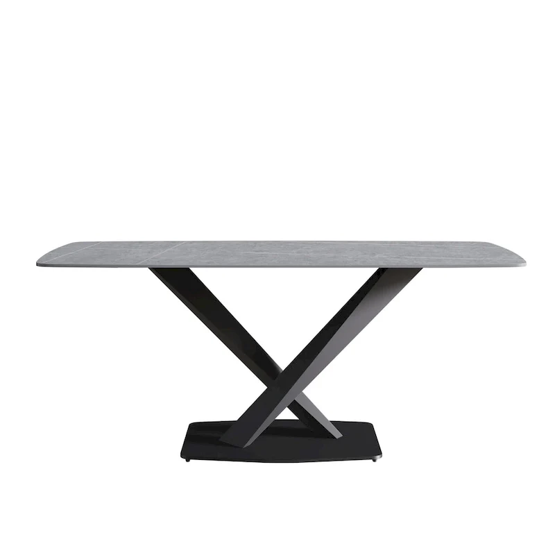 71  Modern Dining Table with Slate Stone Top and Metal Legs, Marble Dining Table