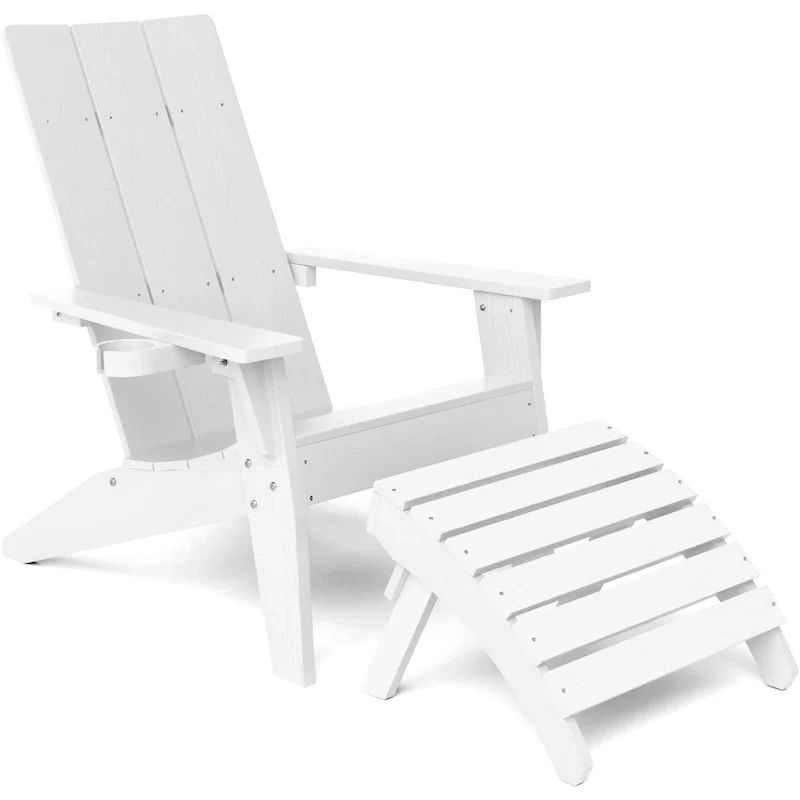 WINSOON 2-Piece All Weather HIPS Outdoor Adirondack Chair with Cup-Holder and Ottoman