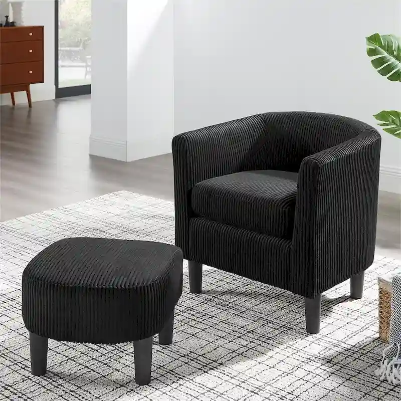 Modern Fabric Upholstered Accent Chair with Ottoman Foot Rest