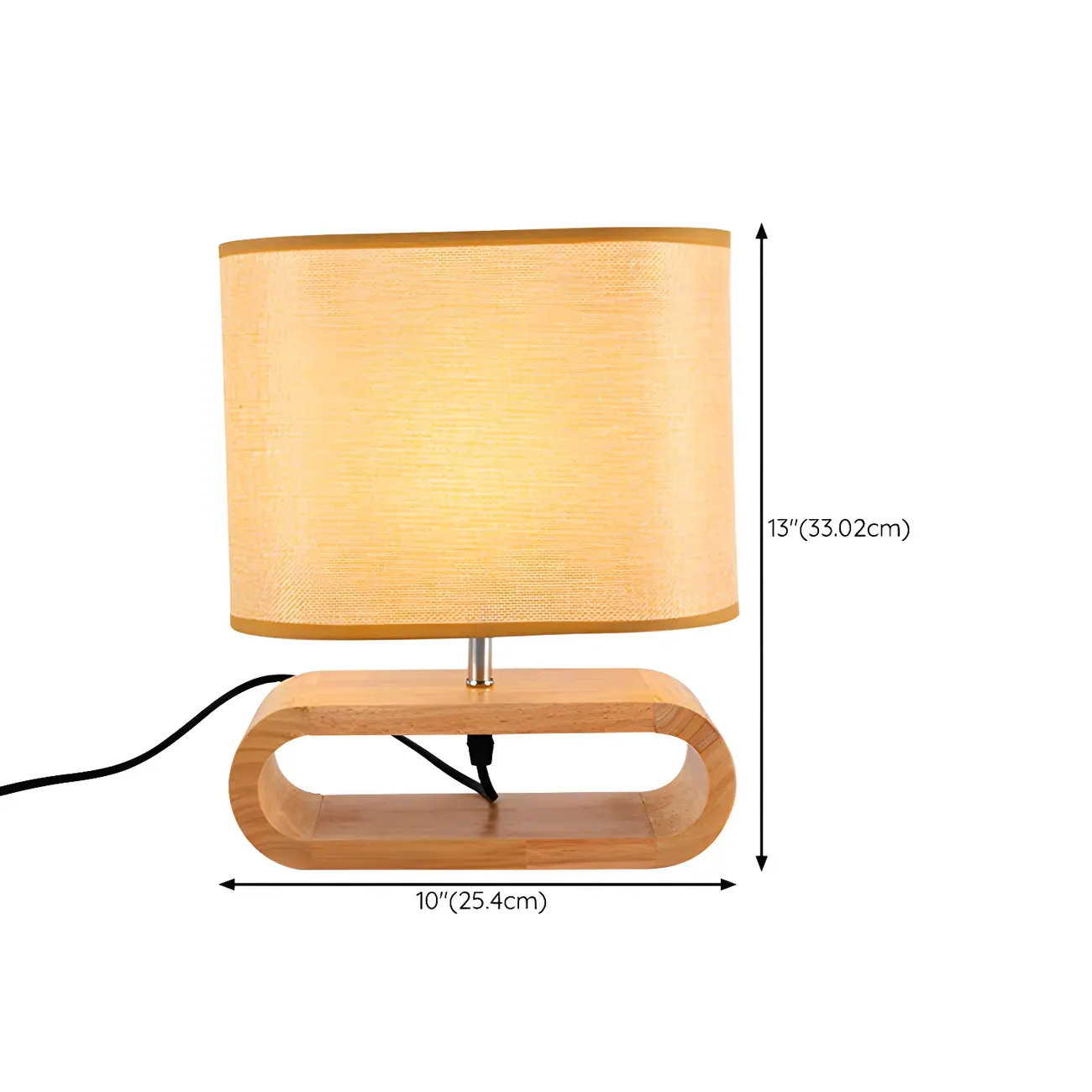 Bedside Wood LED Plug In Table Lamp in Fabric Shade
