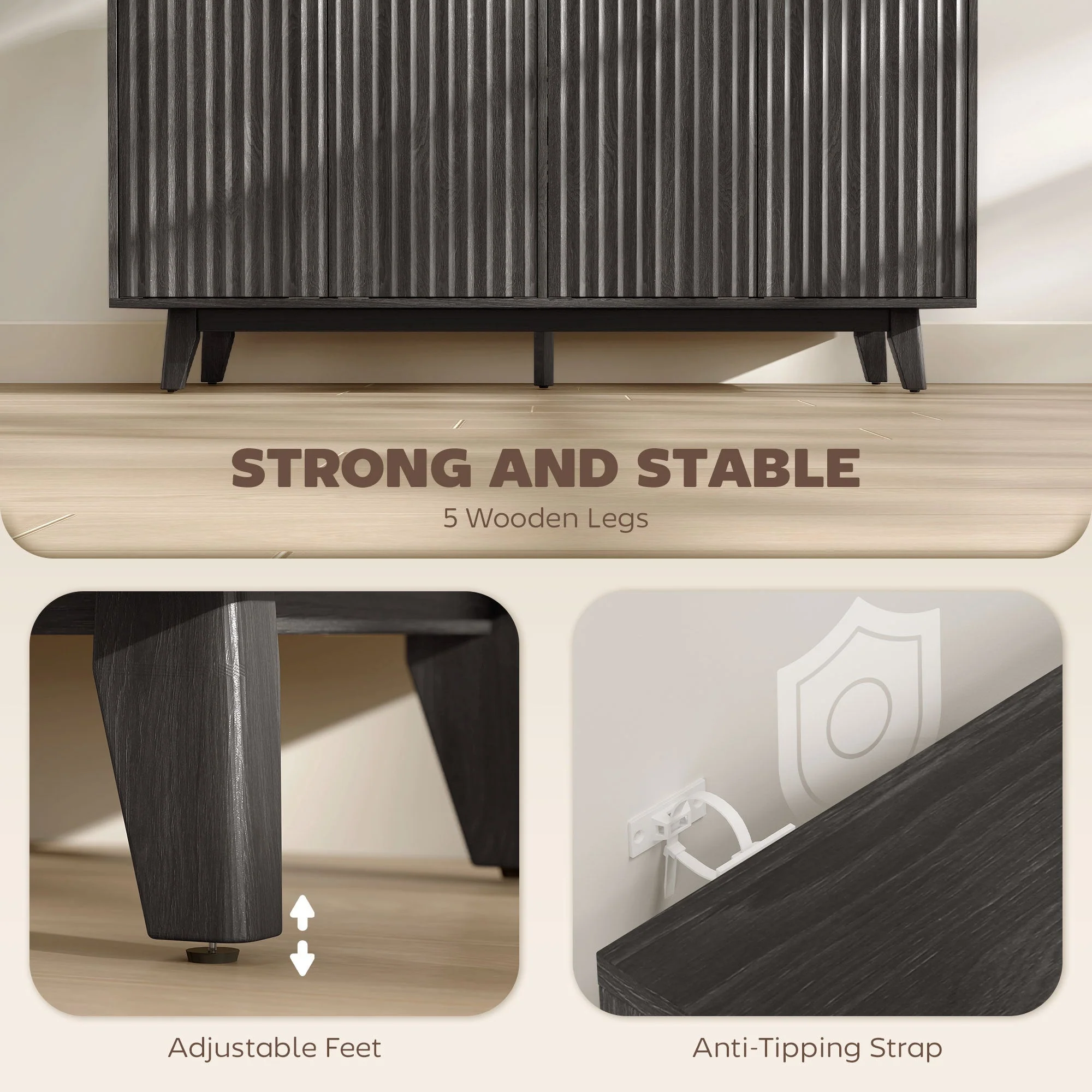 Fluted Coffee Bar Cabinet and Buffet Sideboard Cabinet