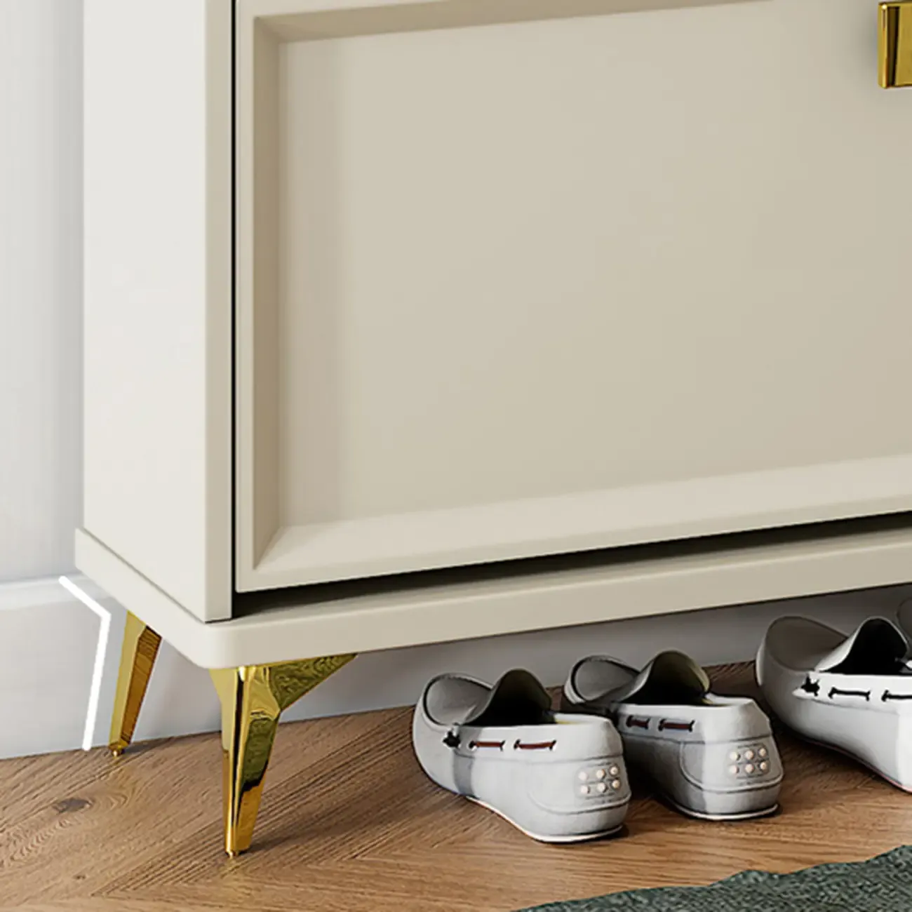 Drop-Front Adjustable Modern White Wood Narrow Shoe Cabinet