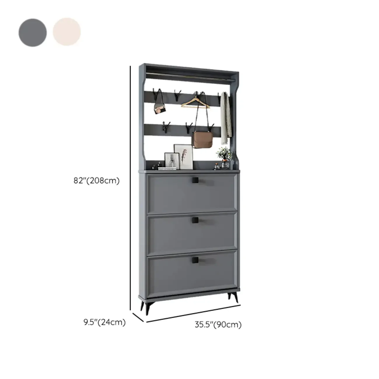 Drop-Front Adjustable Modern White Wood Narrow Shoe Cabinet
