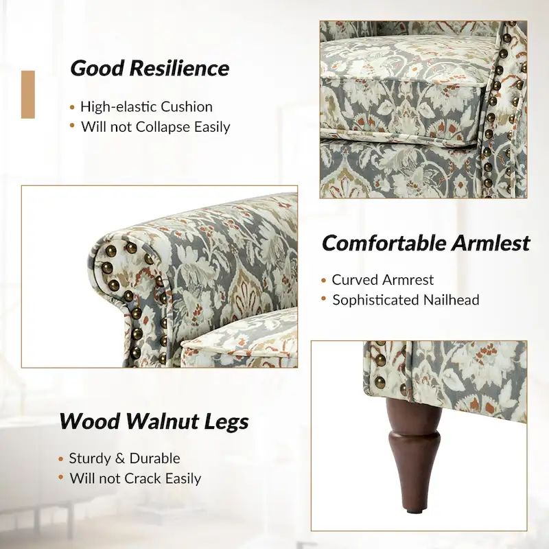 Nyctelius Traditional Polyester Accent Arm Chair with Pattern and Nailhead Trim Set of 2 by HULALA HOME