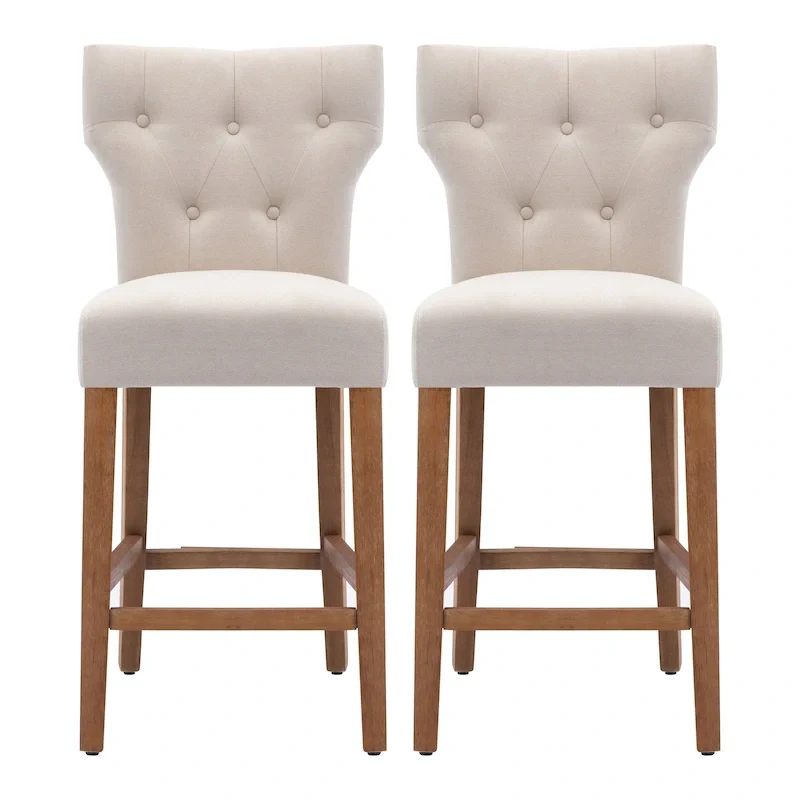 25 Inches Fabric Counter Height Bar Stools Button Tufted Upholstered Island Chairs Set of 2