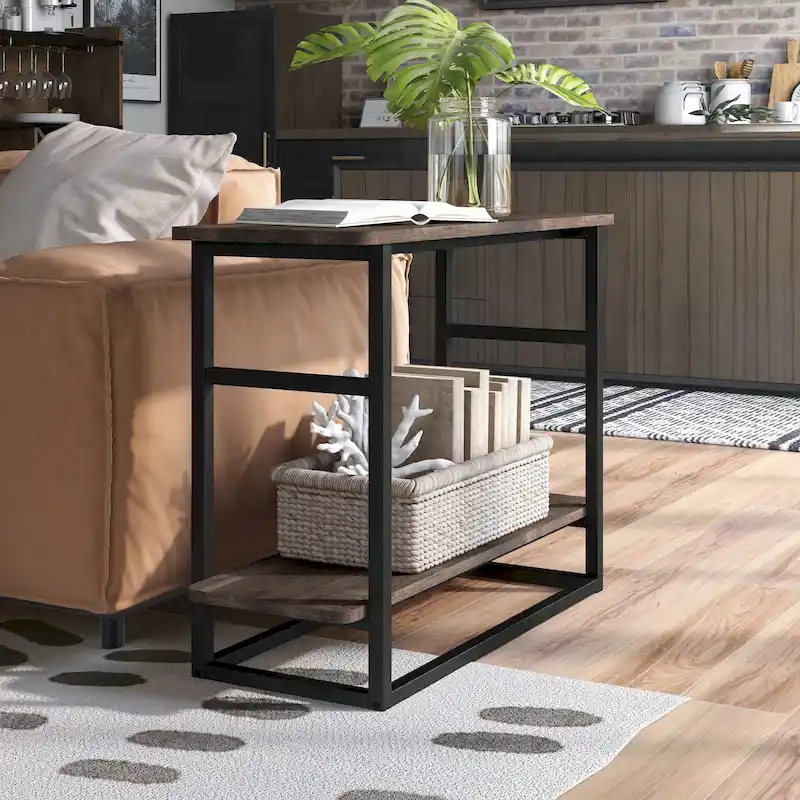 DH BASIC Urban Oak 32-inch Long Side Table with Lower Shelf by Denhour