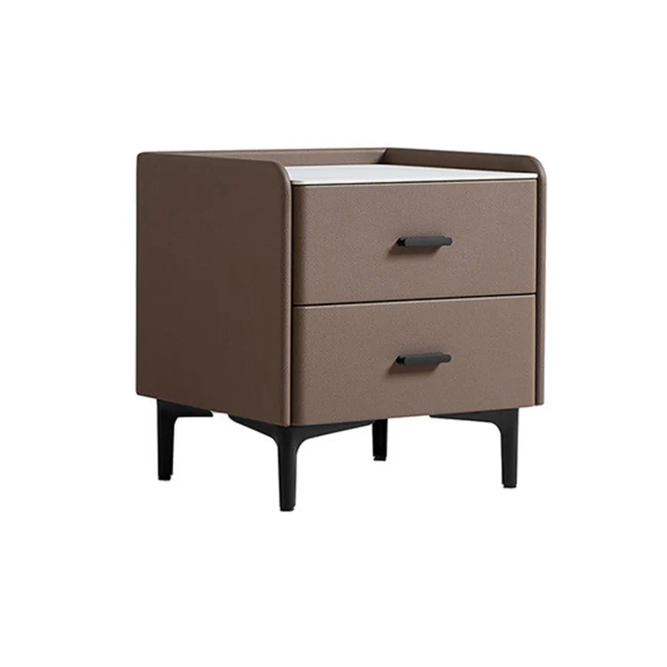 Elegant Modern Faux Leather Stone Top Nightstand