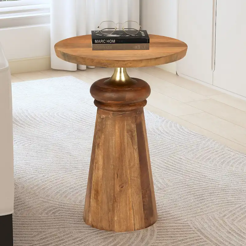 Christopher Knight Home Mango Wood and Metal Pedestal End Table