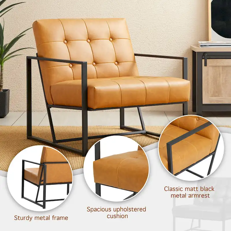 Glitzhome 29.50W Mid-Century PU Leather Tufted Accent Chair - 29.5W x 30.5H x 29.25D