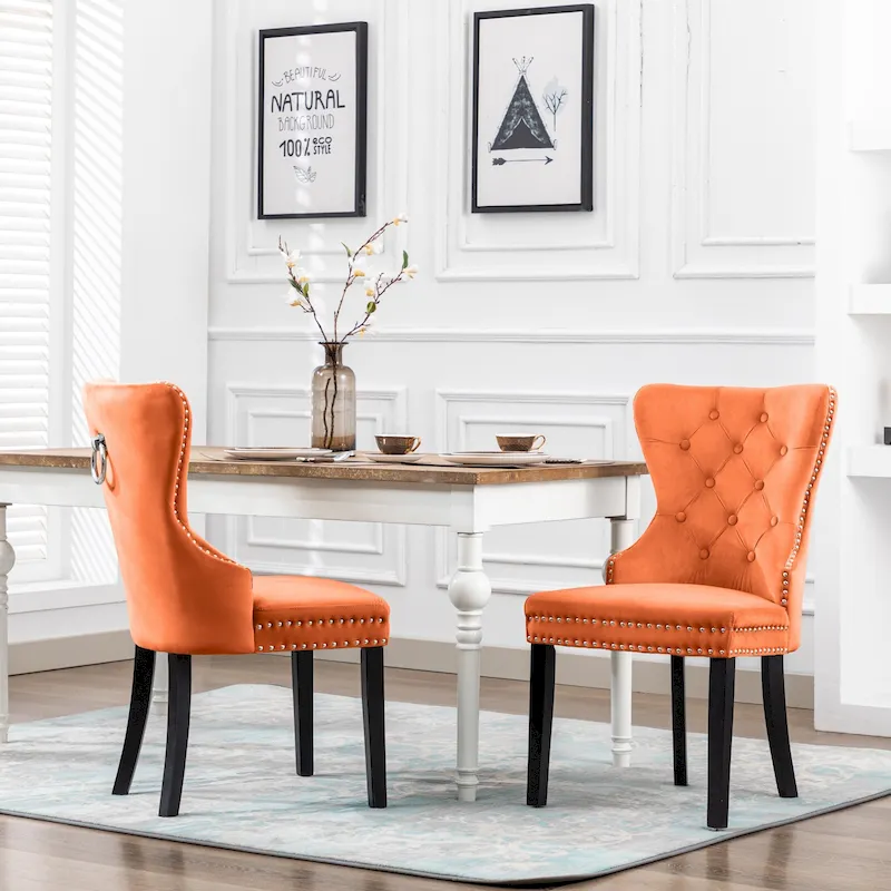 Grandview Tufted Upholstered Dining Chair (Set of 2) with Nailhead Trim and Ring Pull