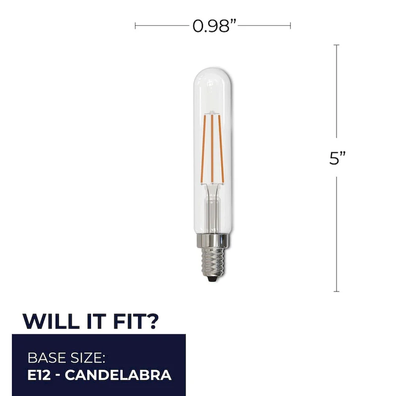 Bulbrite LED Filament Pack of (4) 4.5 Watt Dimmable T8 Light Bulb with Clear Glass Finish and Candelabra (E12) Base