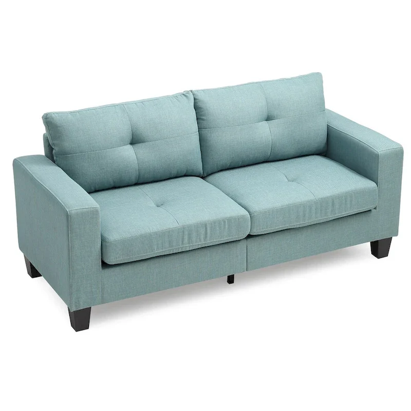 Square Arm Twill Tufted Straight Sofa - 71 - Teal