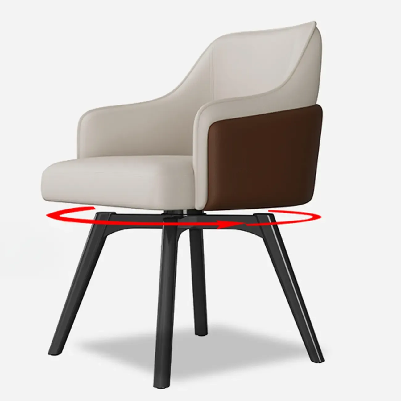 Modern Faux Leather Swivel Arm Dining Chair with Solid Back