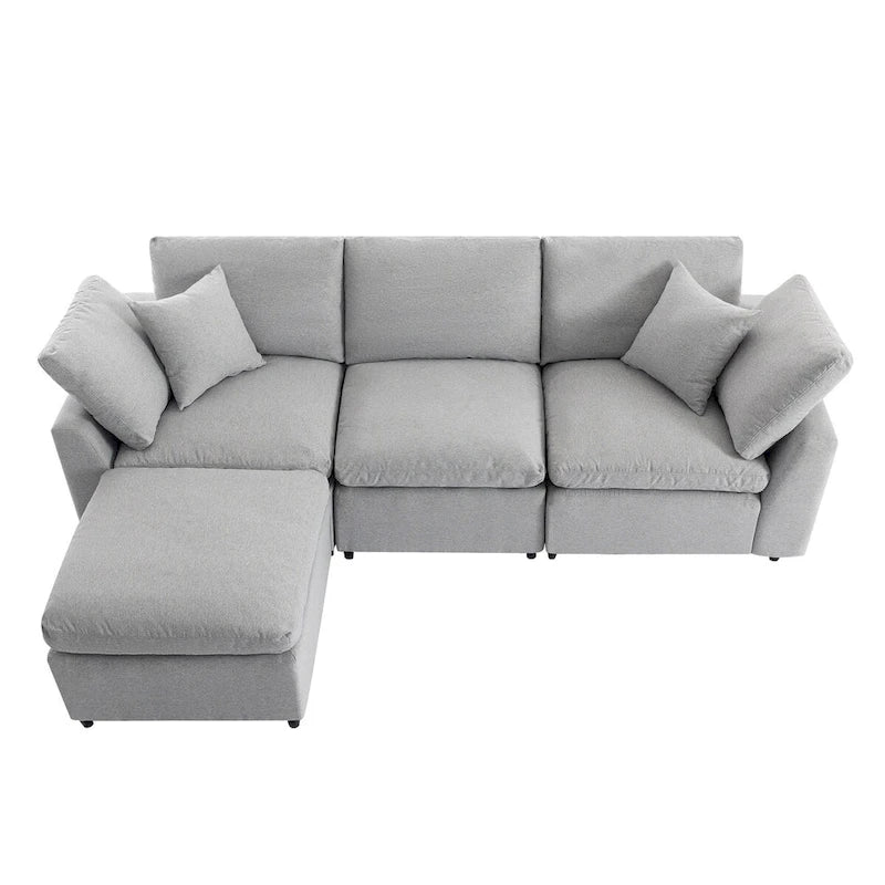 Luxurious Down-Filled L-Shaped Sectional Sofa with Reversible Chaise, Light Gray