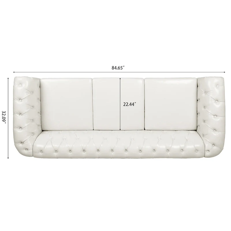 White 84.65  Chesterfield PU Leather 3-Seater Sofa with Button Tufted Backrest
