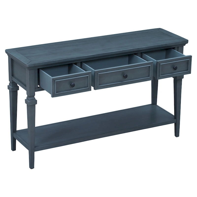 Classic Console Table with 3 Top Drawers and Open Style Bottom Shelf