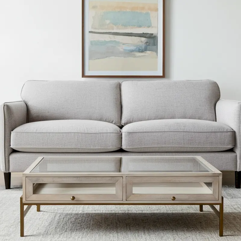 HomeRoots 44 Off White Clear And Gold Solid Wood Glass And Iron Storage Coffee Table - 43.5' X '15' X '43.5