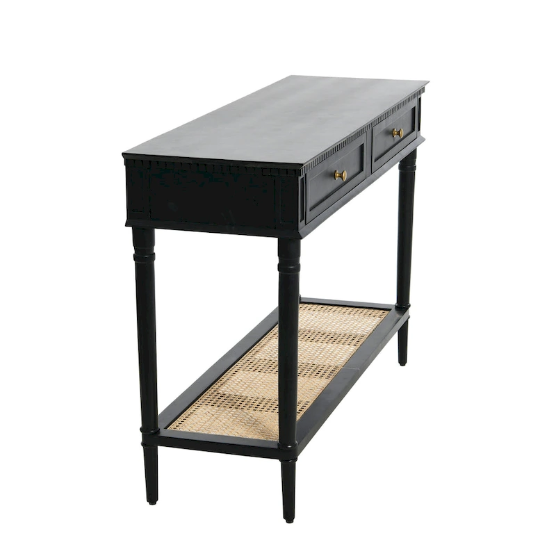 Acacia Wood Console Table with Cane Shelf