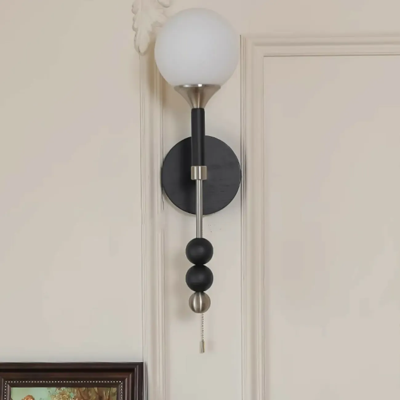 Modern Black Globe Vanity Light with White Glass Shade