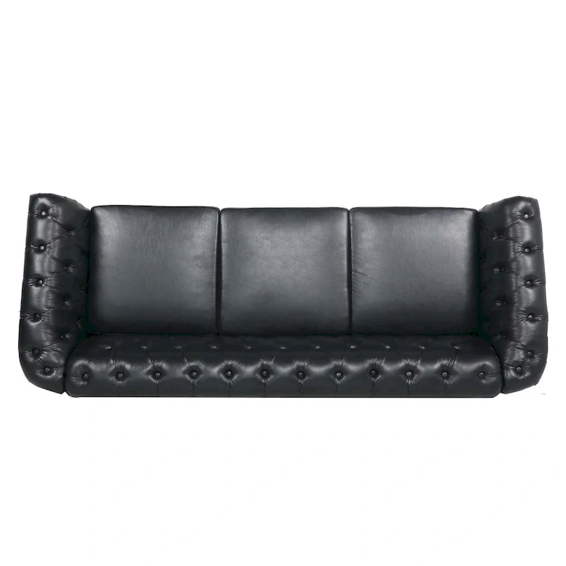 Faux Leather Rolled Arm Chesterfield Three Seater Sofa